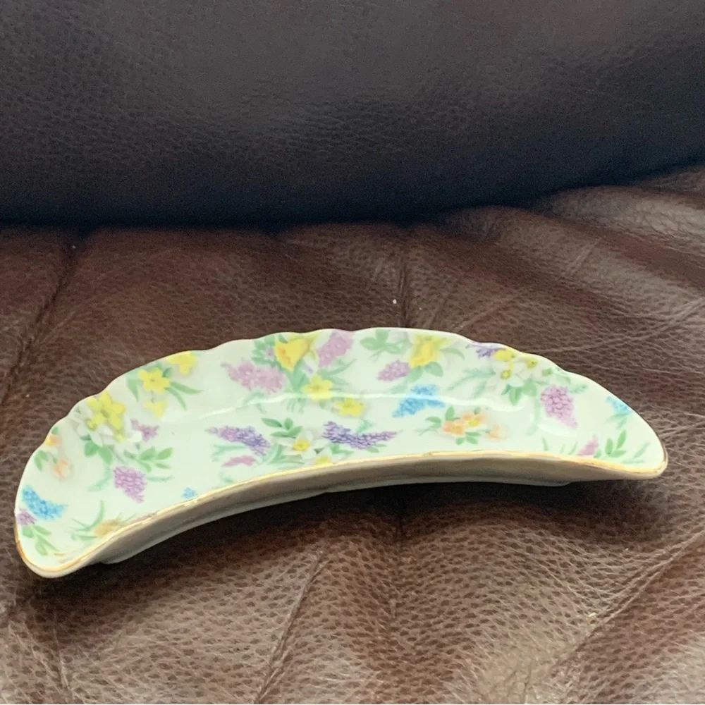 Lefton Lilac Chintz Moon Shaped Bone Dish - Picture 10 of 12